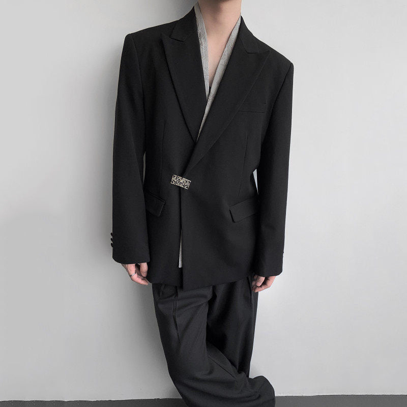Fake Two-piece Metal Button Shoulder Pad Blazer