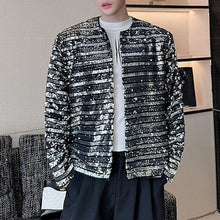 Load image into Gallery viewer, Round Neck Sequined Striped Casual Stage Jacket
