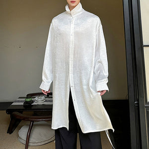 Half Turtleneck Mid-length Slit Silhouette Long-sleeved Loose Shirt