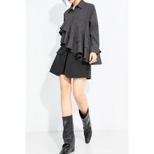 Load image into Gallery viewer, Women's Asymmetrical Double Layer Ruffle Hem Striped Shirt
