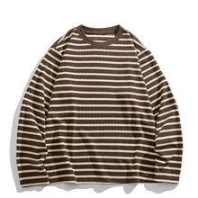 Load image into Gallery viewer, Japanese Waffle Knit Striped Loose Long Sleeve T-shirt
