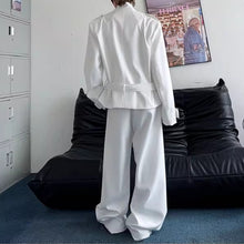 Load image into Gallery viewer, Deconstructed Button Belt-embellished Jacket Wide-leg Trousers Two-piece Suit

