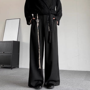 Japanese Retro Button Irregular Loose Straight Trousers