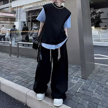 Load image into Gallery viewer, Faux Two-Piece Spliced Beaded Shoulder-Pad Short-Sleeve T-Shirt
