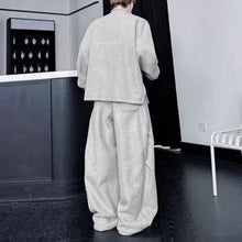 Load image into Gallery viewer, Retro Stand-up Collar Webbing Pullover Sweatshirt Wide-leg Trousers Two-piece Set
