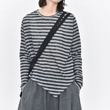Load image into Gallery viewer, Crew Neck Striped Casual Irregular Hem Shirt
