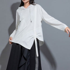 Hooded Irregular Stitching Long Sleeves T-shirts