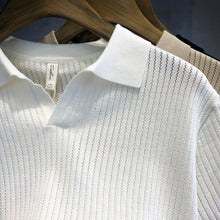 Load image into Gallery viewer, Ice Silk Hollow Pattern Knitted Lapel Polo Shirt
