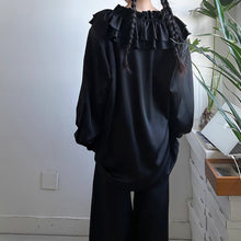 Load image into Gallery viewer, Padded Shoulder Ruffle Collar Loose Drape Shirt
