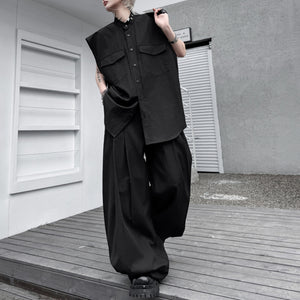 Stand Collar Sleeveless Shirt Casual Trousers Two-piece Suit