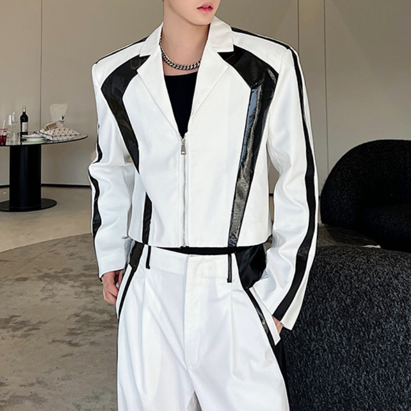 Black White Contrasting Blazer Wide-leg Pants Two-piece Set