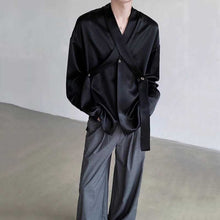 Load image into Gallery viewer, Acetate Textured Tie V-neck Drape Shirt

