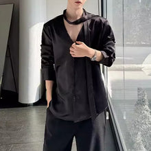 Load image into Gallery viewer, French V-neck Satin Loose Tie Shirt
