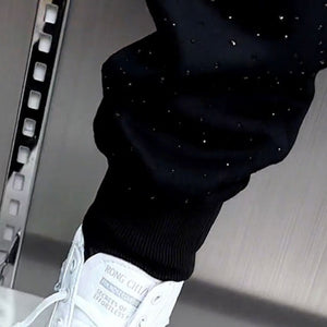 Starry Rhinestone Cuffed Sweatpants
