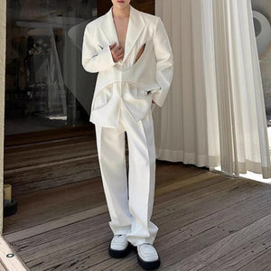Pearl-embellished Hollow Suit Jacket Straight-leg Trousers Two-piece Suit