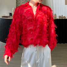 Load image into Gallery viewer, Red Raw Fringe Shirt
