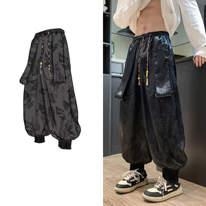 Loose Dragon Print Wide Leg Bloomers