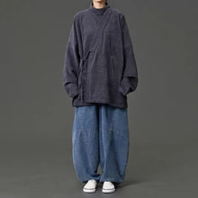 Load image into Gallery viewer, Corduroy Curved Collar Diagonal Placket Loose Hanfu Cardigan
