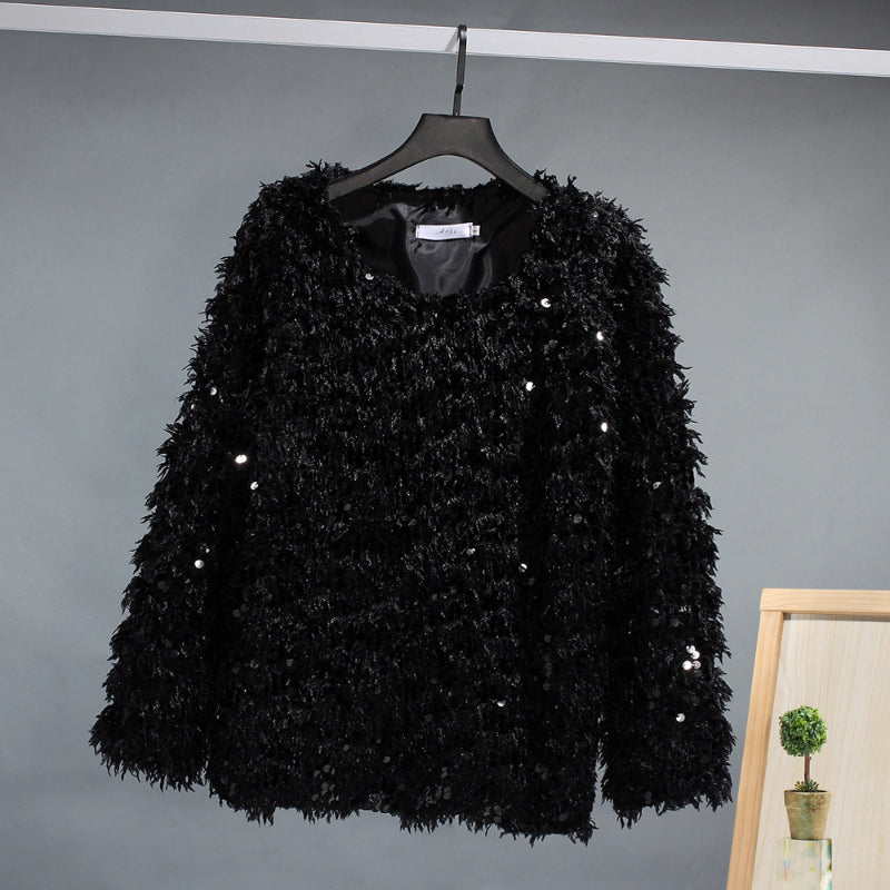 Sequined Crew Neck Pullover Sweater
