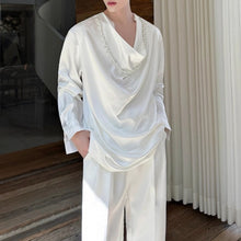 Load image into Gallery viewer, V-neck Satin Detachable Beaded Shirt
