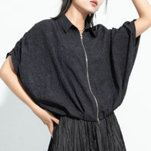 Load image into Gallery viewer, Women Pleated Textured Zip-up Collar Shirt
