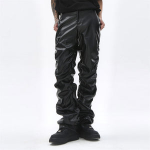 Dark Punk Pleated PU Leather Pants