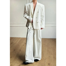 Load image into Gallery viewer, Lace-Paneled Double-Breasted Blazer with Shoulder Pads
