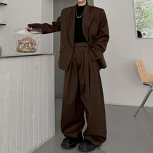 Load image into Gallery viewer, Pinstripe Ribbon Tape Accent Oversized Blazer Wide-leg Trousers Two-piece Set
