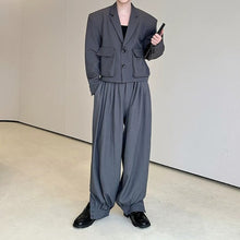 Load image into Gallery viewer, Cropped Flap Pocket Blazer Draped Pleated Cuffed Wide-leg Trousers Two-piece Set
