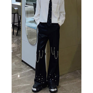 Heavy Metal Chain Beaded Diamond Bootcut Pants