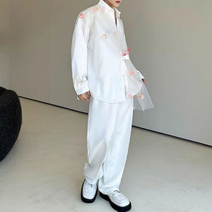 Mesh Patchwork Flower Embellishment Shirt