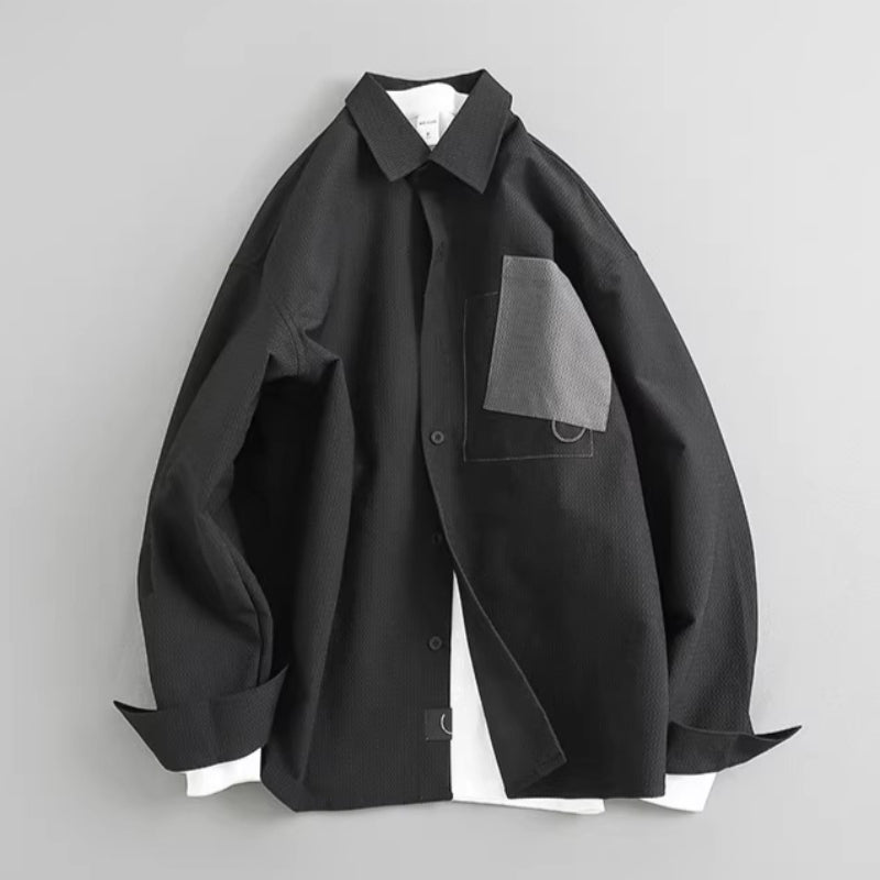 Japanese Retro Color-blocked Casual Loose Shirt