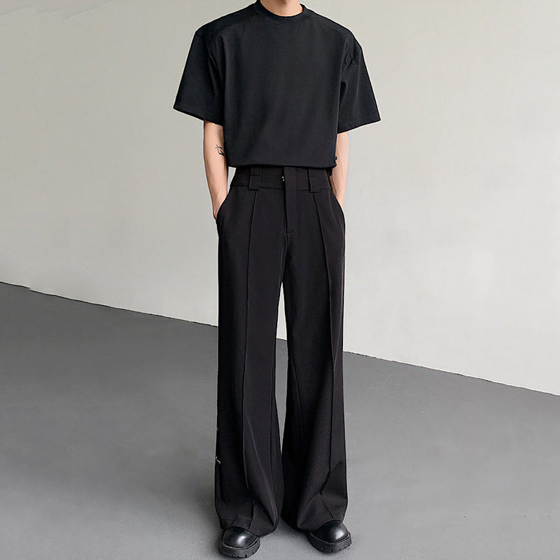 Double Belt Metal Drape Punk Straight Trousers
