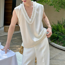 Load image into Gallery viewer, Pearl Flower Large V-Neck Sleeveless Satin Vest
