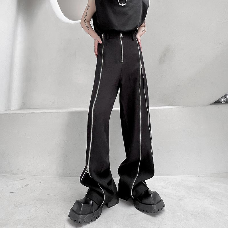 Thin Drape Slit Straight Casual Pants