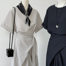 Load image into Gallery viewer, Cross-strap Short-sleeved Fitted Waist Dress
