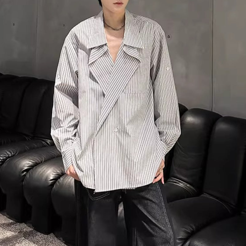 Striped Lapel Casual Loose Shirt