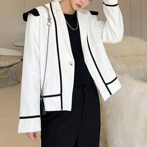 Black and White Contrast Casual Loose Short Jacket