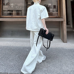 Lapel Multi-Pocket Jacket Casual Pants Solid Color Two-Piece Set