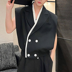 Colorblock Suit Collar Double-breasted Vest