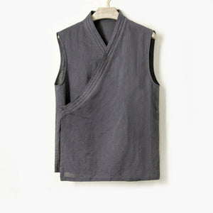 Cotton and Linen Striped Thin Breathable Vest Sleeveless