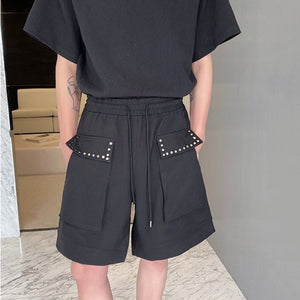 Multi-pocket Elastic Waist Wide Leg Loose Shorts