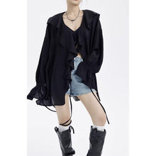 Load image into Gallery viewer, Large Ruffled V-neck And Tie-up Loose Shirt

