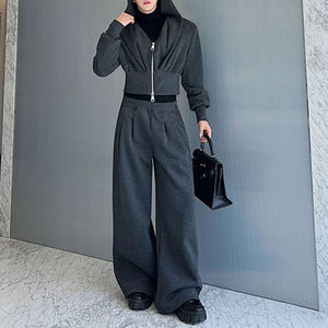 Retro Knit Cropped Sweater Wide-Leg Trousers Two-Piece Set