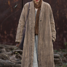 Load image into Gallery viewer, Ramie Hand-tied Tie-dyed Padded Thickened Women's Long Cotton Coat
