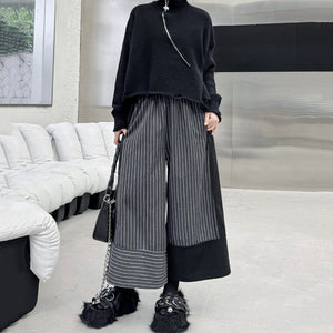 Contrast Color Casual Wide-leg Striped Straight Pants