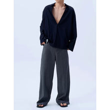 Load image into Gallery viewer, Deep V Neck Oversized Draped Tie Neck Shirt
