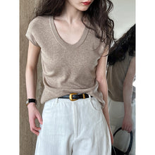 Load image into Gallery viewer, Women's U Neck Flutter Sleeve Knit Drop Shoulder Tee
