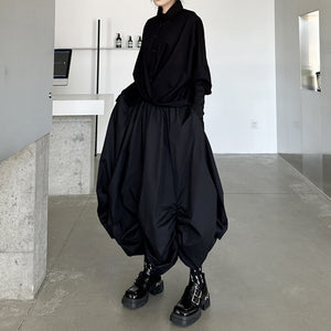 Dark Pleated Loose High Waist Puffy Skirt