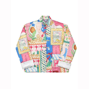 Stand-collar Disc-button Floral Jacket